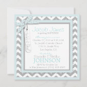Chevron Print & Bow Stropdas Baptism Invitation SQ Kaart (Achterkant)