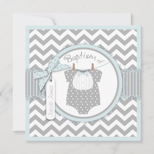 Chevron Print & Bow Stropdas Baptism Invitation SQ Kaart (Voorkant)