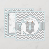 Chevron Print en Stropdas Baptism Invitation SQ-BL Kaart (Voorkant / Achterkant)