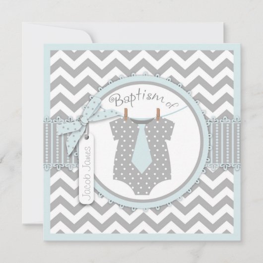 Chevron Print en Stropdas Baptism Invitation SQ-BL Kaart (Voorkant)