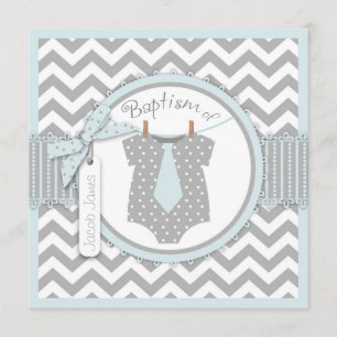 Chevron Print en Stropdas Baptism Invitation SQ-BL Kaart