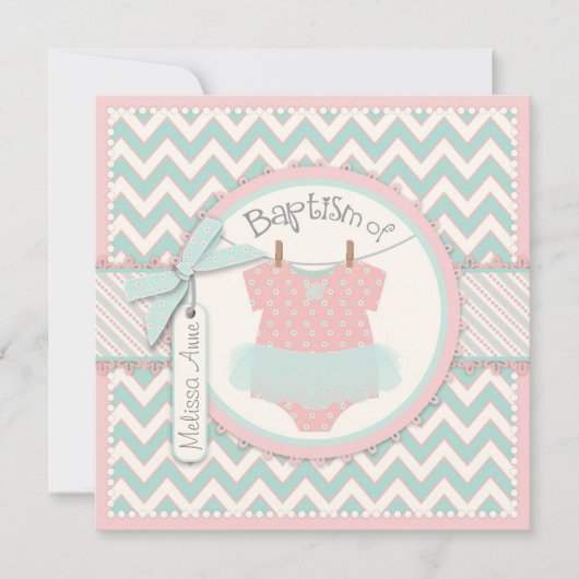Chevron Print en Tutu Baptism Invitation Kaart (Voorkant)