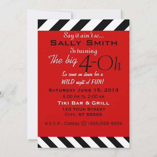 Chevron print over the Hill 40th Birthday Invites Kaart (Achterkant)