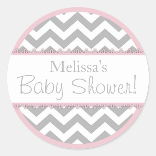 Chevron Print & Roze Contrast Baby shower Ronde Sticker (Voorkant)