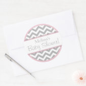 Chevron Print & Roze Contrast Baby shower Ronde Sticker (Envelop)