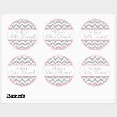 Chevron Print & Roze Contrast Baby shower Ronde Sticker (Vel)
