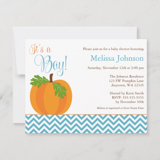 Chevron Pumpkin Herfst Boy Baby shower Kaart (Voorkant)