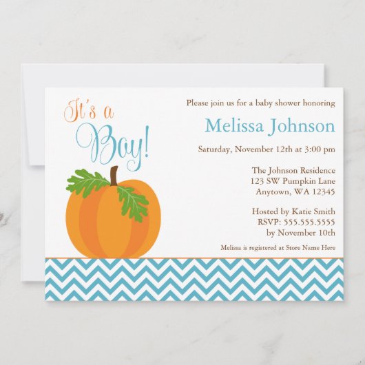 Chevron Pumpkin Herfst Boy Baby shower Uitnodiging (Voorkant)