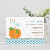 Chevron Pumpkin Herfst Boy Baby shower Uitnodiging (Staand voorkant)
