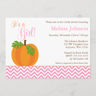 Chevron Pumpkin Herfst Girl Baby shower Uitnodigin Kaart