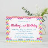 Chevron Rainbow Birthday Uitnodiging (Staand voorkant)