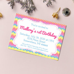 Chevron Rainbow Birthday Uitnodiging