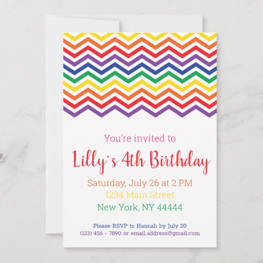 Chevron Rainbow Party Invitation, Rainbow Birthday Kaart (Voorkant)