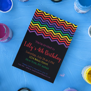 Chevron Rainbow Party Invitation, Rainbow Birthday Kaart