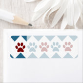 Chevron Red Blue Puppy Paw Hondenliefhebber Gifts Etiket (Insitu)