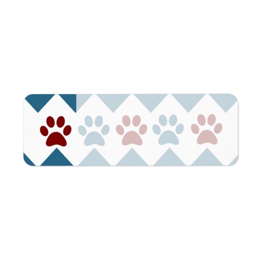 Chevron Red Blue Puppy Paw Hondenliefhebber Gifts Etiket (Voorkant)