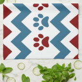 Chevron Red Blue Puppy Paw Hondenliefhebber Gifts Theedoek (Gevouwen)