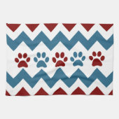 Chevron Red Blue Puppy Paw Hondenliefhebber Gifts Theedoek (Horizontaal)