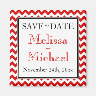 Chevron Red en White Save the Date magnet
