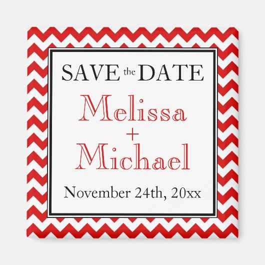 Chevron Red en White Save the Date magnet (Voorkant)