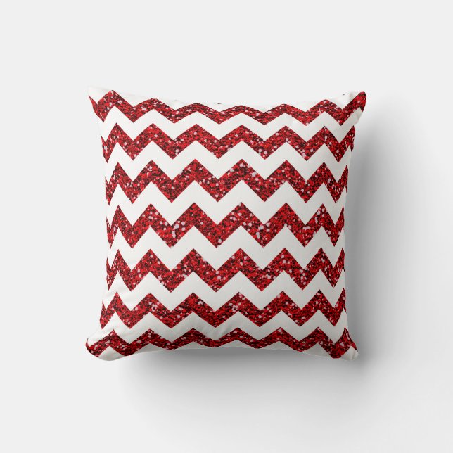 Chevron Red Glitter Stripe Zig Gooi Couch Kussen (Voorkant)