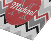Chevron Red Gray Black Monogrammed Circle Stitches Snijplank (Hoek)