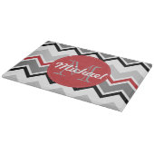 Chevron Red Gray Black Monogrammed Circle Stitches Snijplank (Hoek)