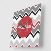 Chevron Red Gray Black Monogrammed Circle Stitches Vierkante Klok (Hoek)