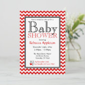 Chevron Red & White Baby Shower-uitnodigingen Kaart (Staand voorkant)