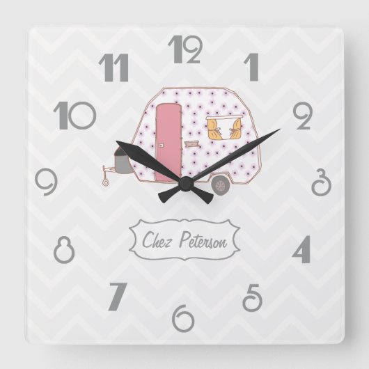 Chevron Retro Caravan Design Vierkante Klok (Voorkant)
