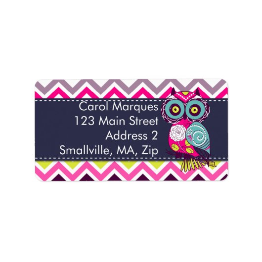 Chevron Retro Groovy Owl Etiket (Voorkant)