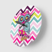 Chevron Retro Groovy Owl Ronde Klok (Hoek)
