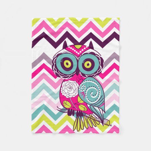 Chevron Retro Owl Fleece Deken (Voorkant)