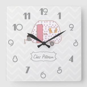 Chevron Retro Vintage Caravan Ontwerp Vierkante Klok