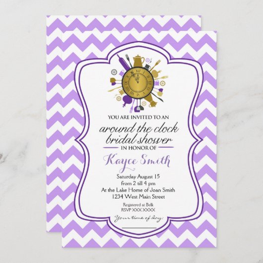 Chevron rond de klok Bruids Douche Uitnodiging (Voorkant / Achterkant)