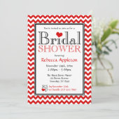 Chevron rood & wit bruids douche uitnodigingen (Staand voorkant)