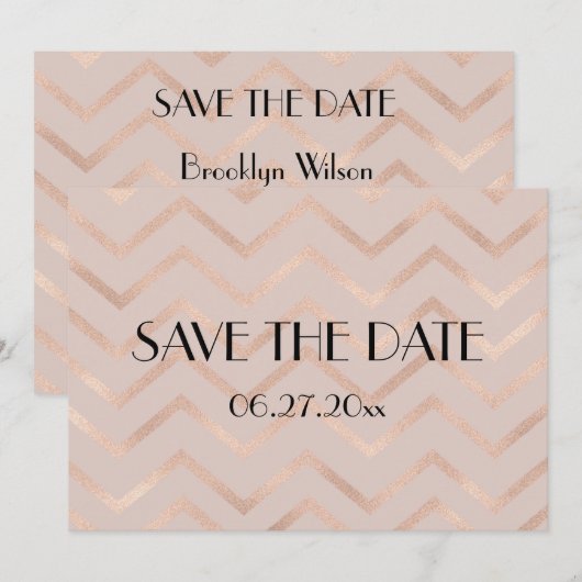 Chevron Roos Gold Wedding Save the Date Kaart (Voorkant / Achterkant)