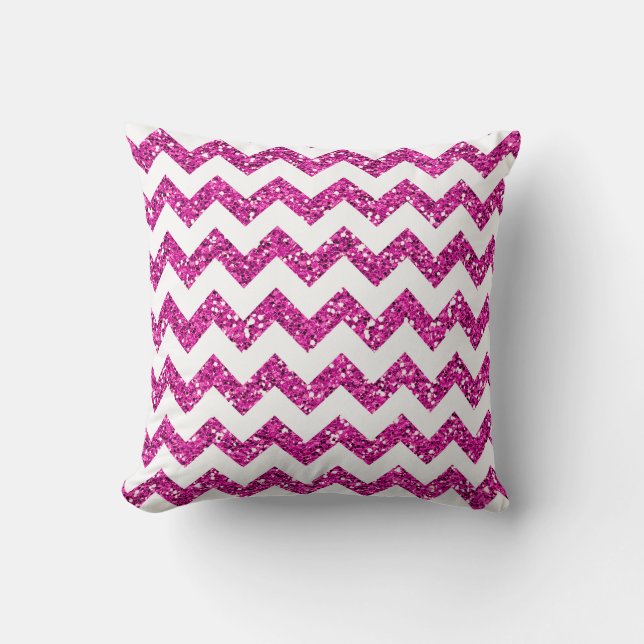 Chevron Roze Glitter Stripe Zig Gooi Couch Kussen (Voorkant)