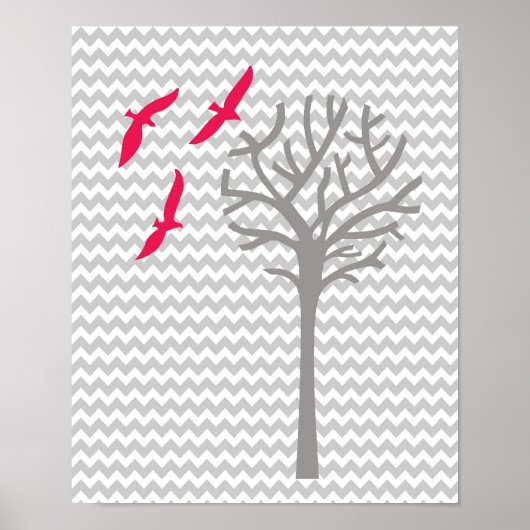 Chevron roze grijze babymeisjeskleerkunst Afdrukke Poster (Voorkant)