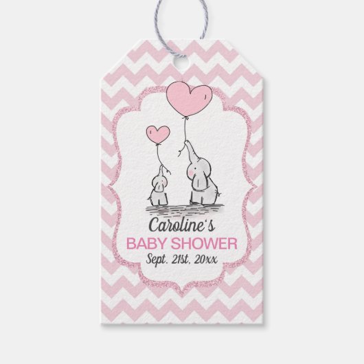 Chevron roze olifant Baby shower dank u Cadeaulabel (Voorkant)