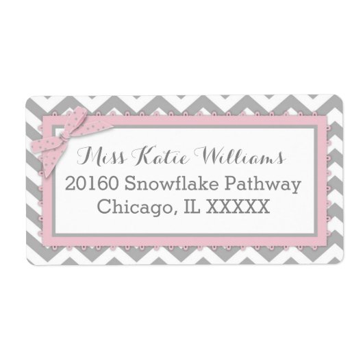 Chevron roze polka-dot strik baby meisje label (Voorkant)