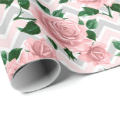 Chevron Roze Rozen Cadeaupapier (Rol Hoek)