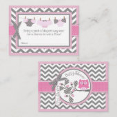 Chevron Roze Uil Luier Raffle Ticket Informatiekaartje (Voorkant / Achterkant)