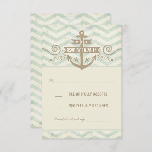 chevron scheepvaart trouw oude anker RSVP kaarten (Voorkant / Achterkant)