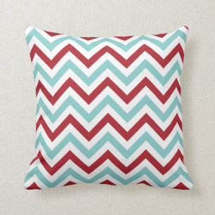 Chevron Sierkussen   {Aqua & Red}