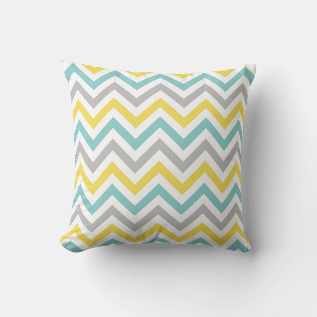 Chevron Sierkussen | {Aqua, Sunshine & Grey} (Voorkant)