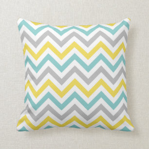 Chevron Sierkussen   {Aqua, Sunshine & Grey}