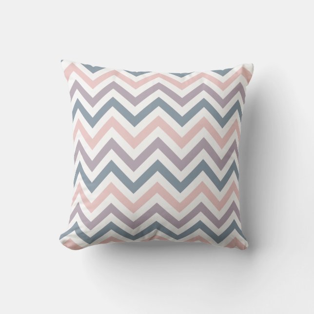 Chevron Sierkussen | {Perzik, Lavender & Denim} (Voorkant)
