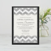 Chevron Silver Glitter Wedding Invitation Kaart (Staand voorkant)