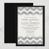 Chevron Silver Glitter Wedding Invitation Kaart (Voorkant / Achterkant)